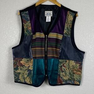 Vintage 90s Full Zip Vest Womens Size 1X Patchwork Tapestry Velvet Purple Green
